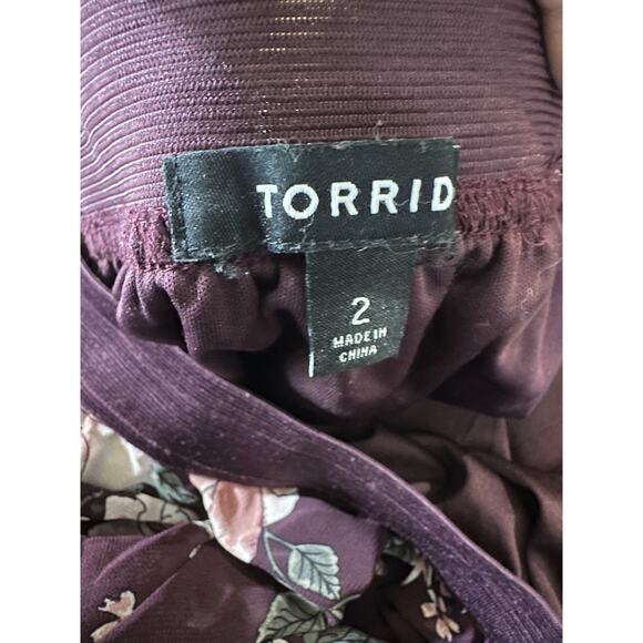 Torrid Floral Midi Chiffon Tulle Lined Skirt Burgundy Pull On Plus Size 2 2X - Picture 4 of 11